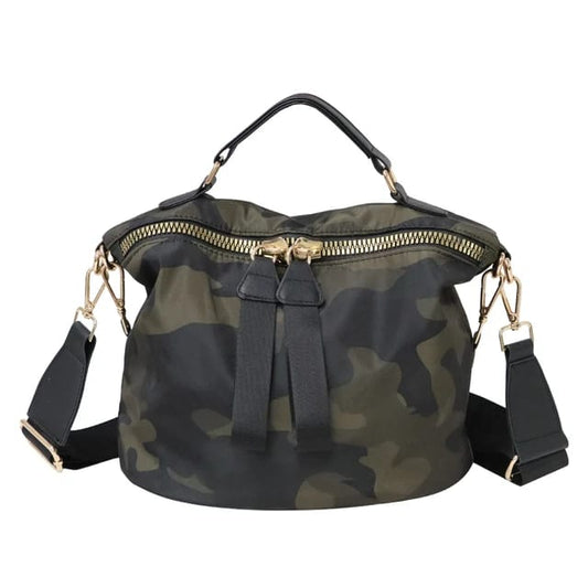 Black & Green Multi-Pocket Camouflage Waterproof Nylon Women Cross Body Bag Ladies Travel Messenger Bags Shoulder Handbags